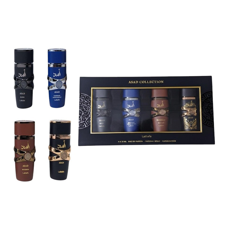 ASAD Eau De Parfum 4 PC 25 ml Gift Set Collection Spray for Men by Lattafa