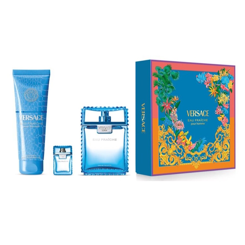 Versace Man Eau Fraiche Eau De Toilette 3.4 Oz & Shower Gel 3 Pcs Set For Men
