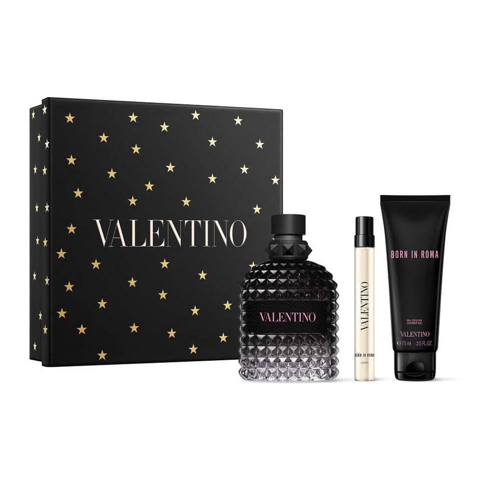 Valentino UOMO Born In Roma EDT 3.4oz , Shower Gel 2.5oz + Mini 0.34oz Set