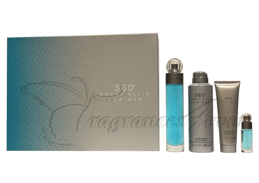 360 by Perry Ellis 4pc Gift Set EDT 3.4 oz + Deodorant Body Spray + Shower Gel + Mini for Men