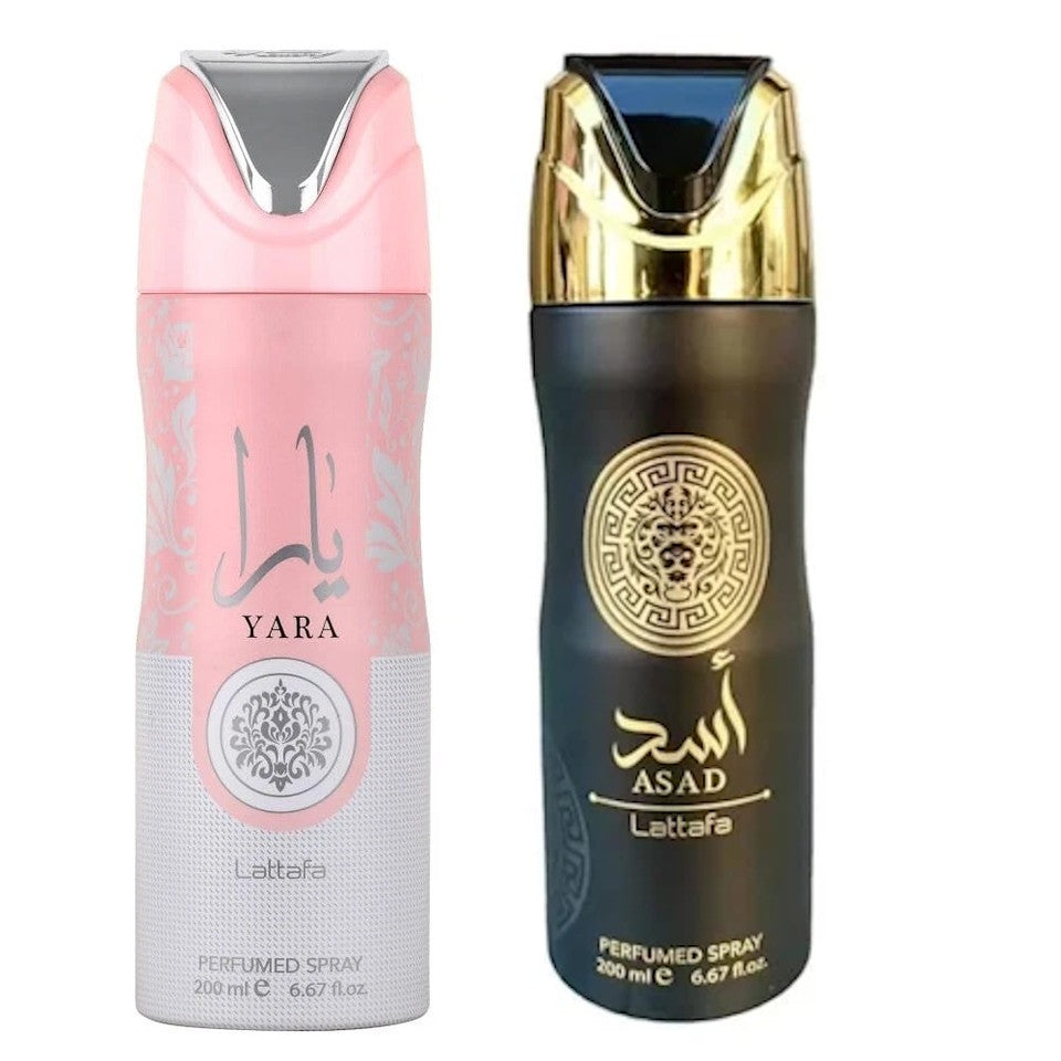 Lattafa  ASAD  &  YARA  Perfumed  Body Spray 6.67 oz Combo  For  Women  &  Men