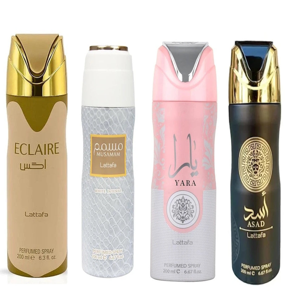 Lattafa ASAD,YARA, ECLAIRE & MUSAMAM WHITE INTENSE Deodorant Unisex Combo 6.67oz