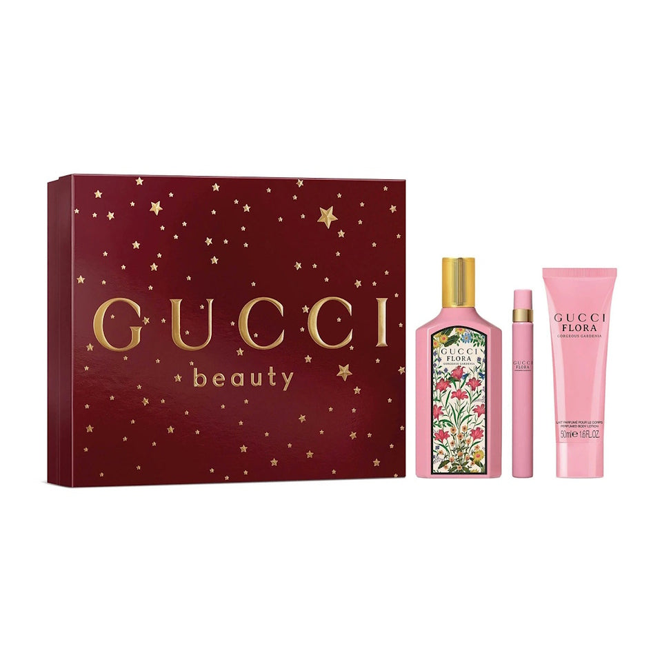 Gucci FLORA GORGEOUS GARDENIA 3PC Women Gift Set 100ml EDP + 10ml + 50ml Lotion