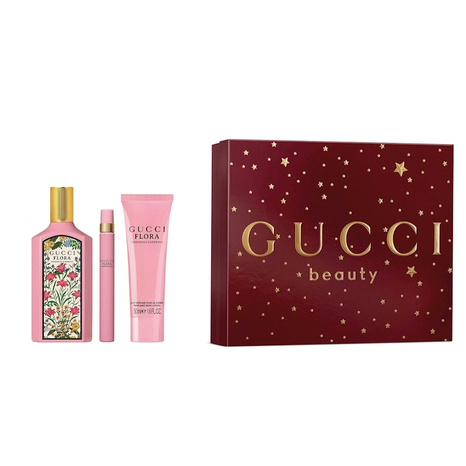 Gucci FLORA GORGEOUS GARDENIA 3PC Women Gift Set 100ml EDP + 10ml + 50ml Lotion