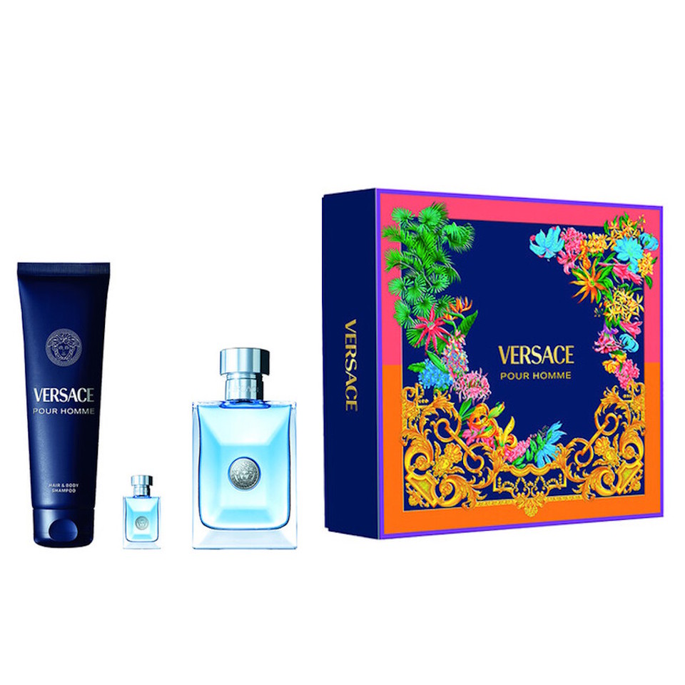 Versace Pour Homme  Eau De Toilette 3.4 Oz & Shampoo 3 Pcs Giftset For Men